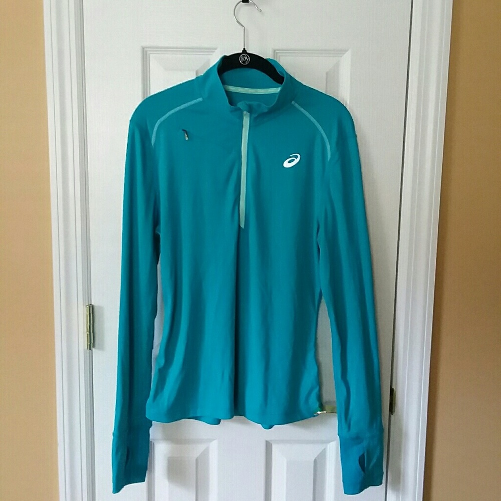 Oasics Teal Color Zip Pullover Top